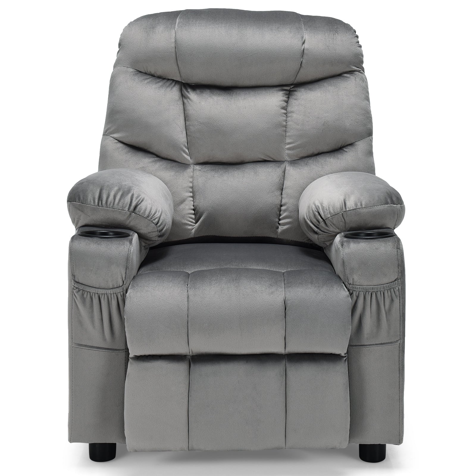 Kids Recliner Chair with Cup Holder and Footrest for Children-Light Gray 