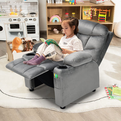 Kids Recliner Chair with Cup Holder and Footrest for Children-Light Gray 