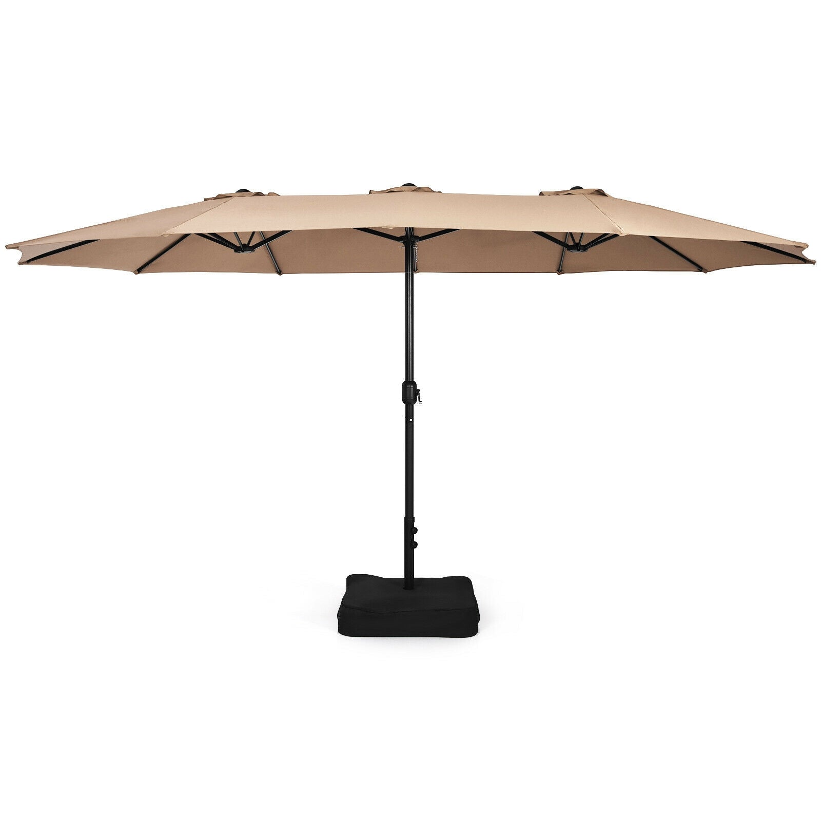 15 Feet Double-Sided Twin Patio Umbrella with Crank and Base Coffee in Outdoor Market-Coffee