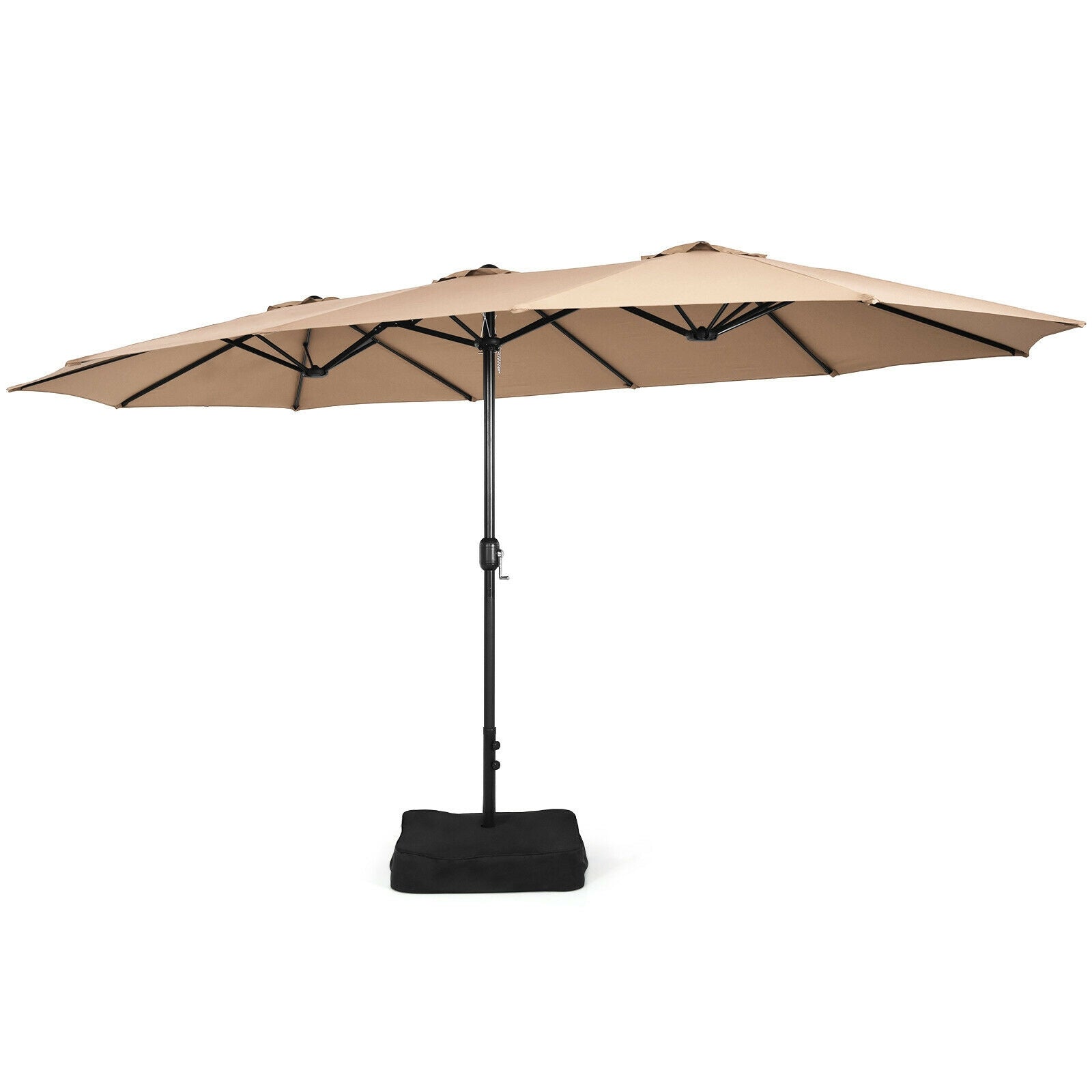 15 Feet Double-Sided Twin Patio Umbrella with Crank and Base Coffee in Outdoor Market-Coffee