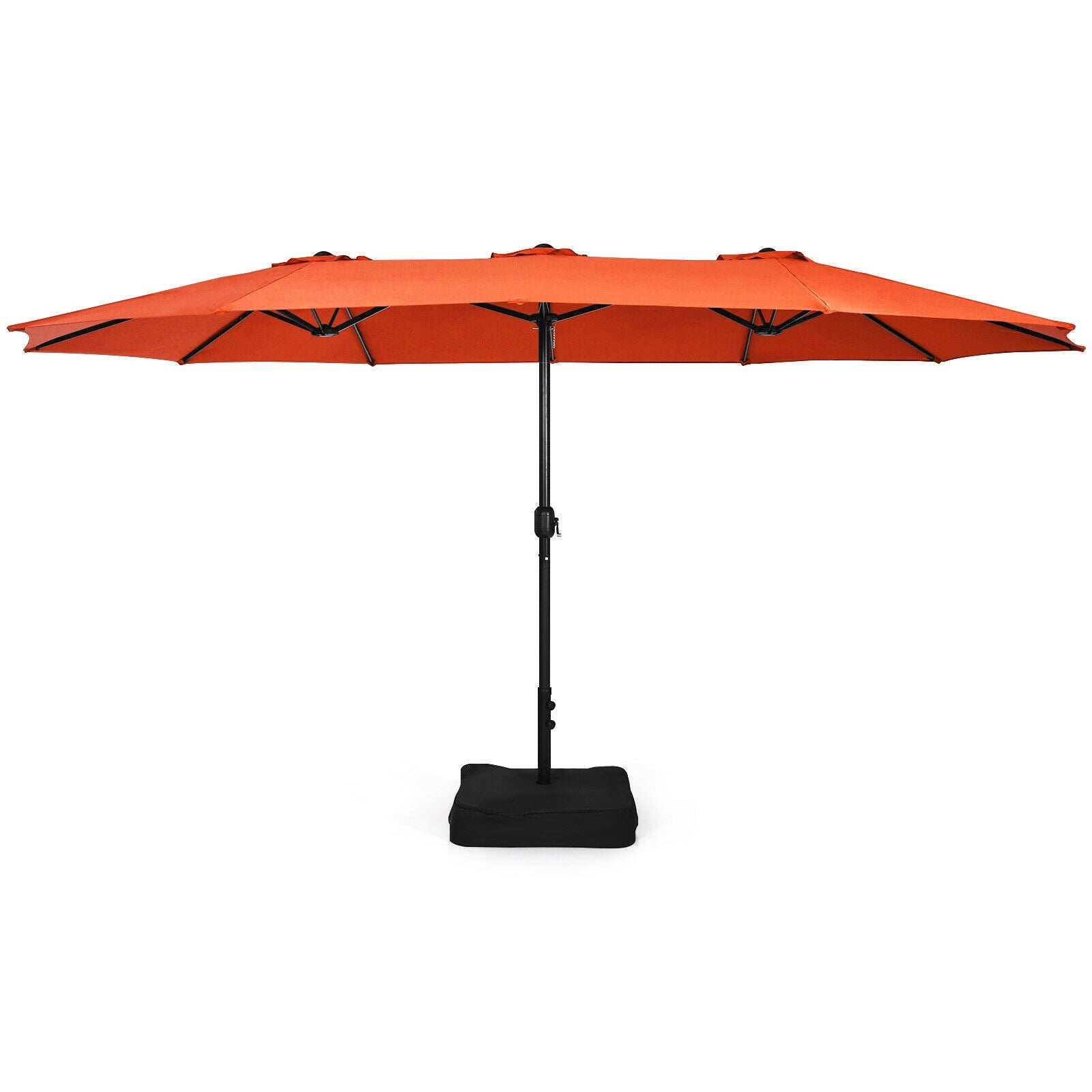 15 Feet Double-Sided Twin Patio Umbrella with Crank and Base Coffee in Outdoor Market-Orange 