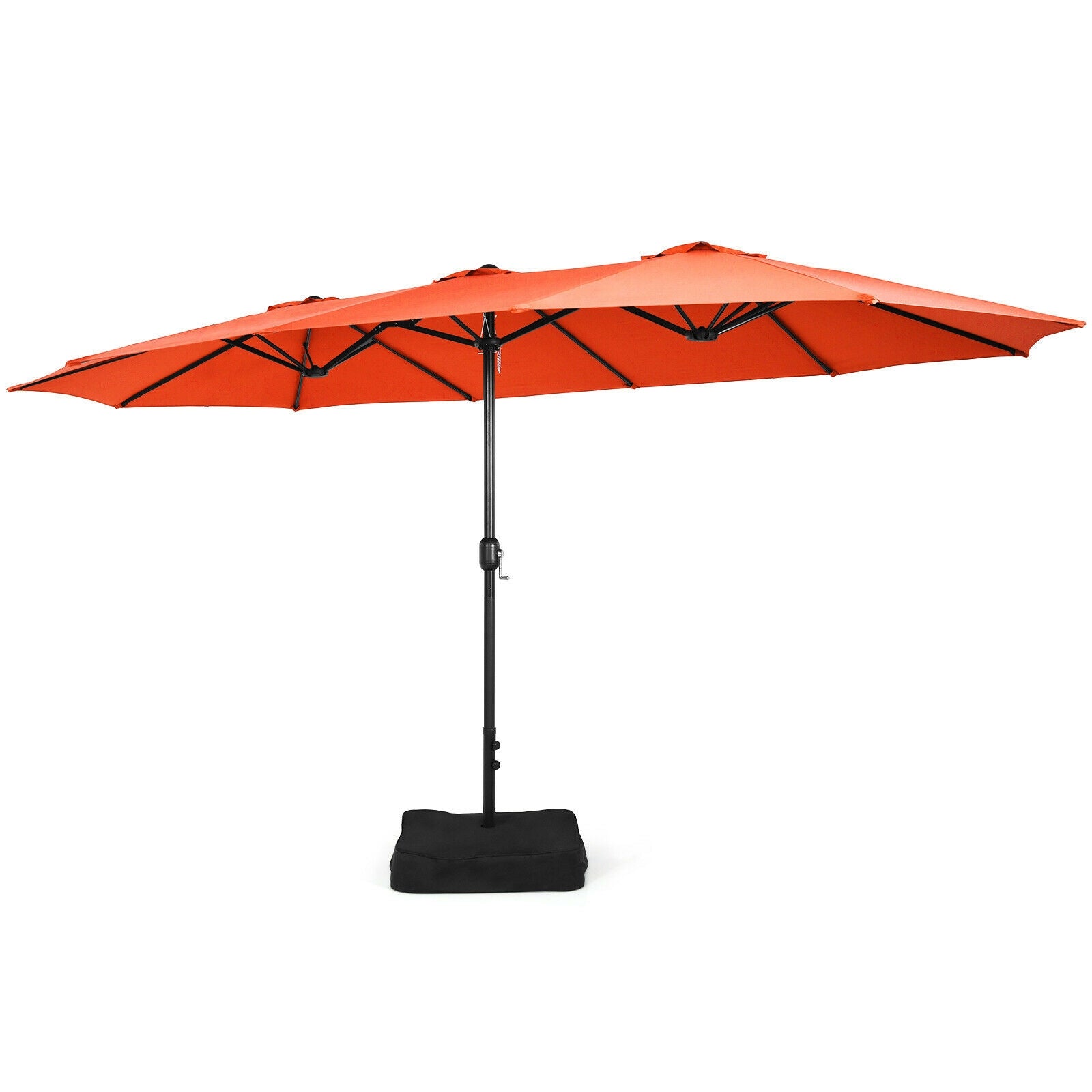 15 Feet Double-Sided Twin Patio Umbrella with Crank and Base Coffee in Outdoor Market-Orange 