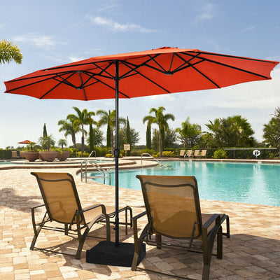 15 Feet Double-Sided Twin Patio Umbrella with Crank and Base Coffee in Outdoor Market-Orange 
