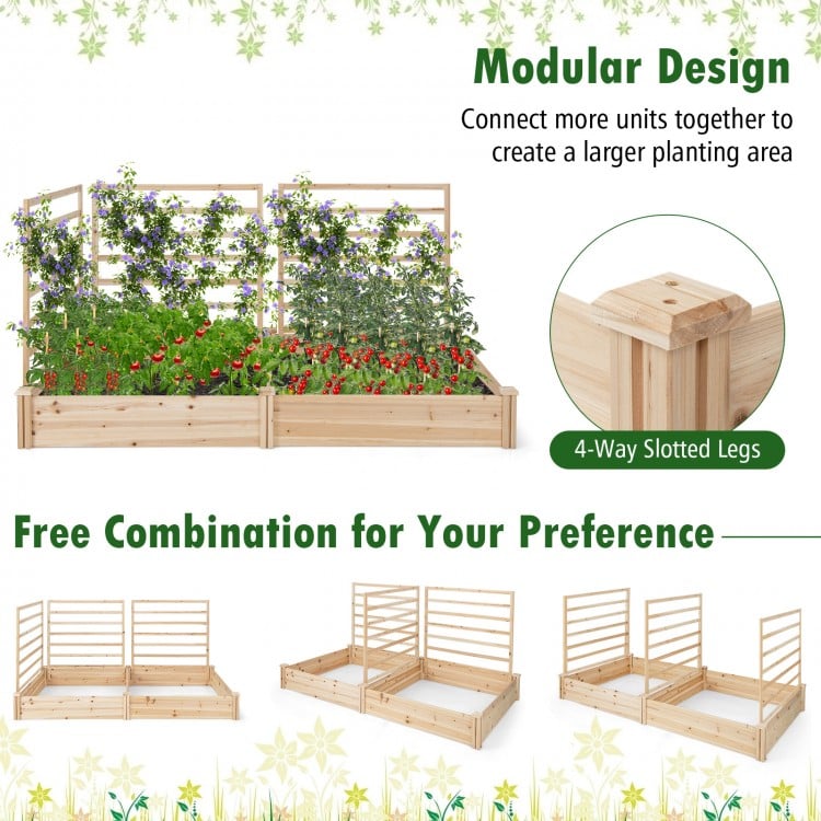 Raised Garden Bed with 2 Planter Boxes and 3 Trellis-Natural
