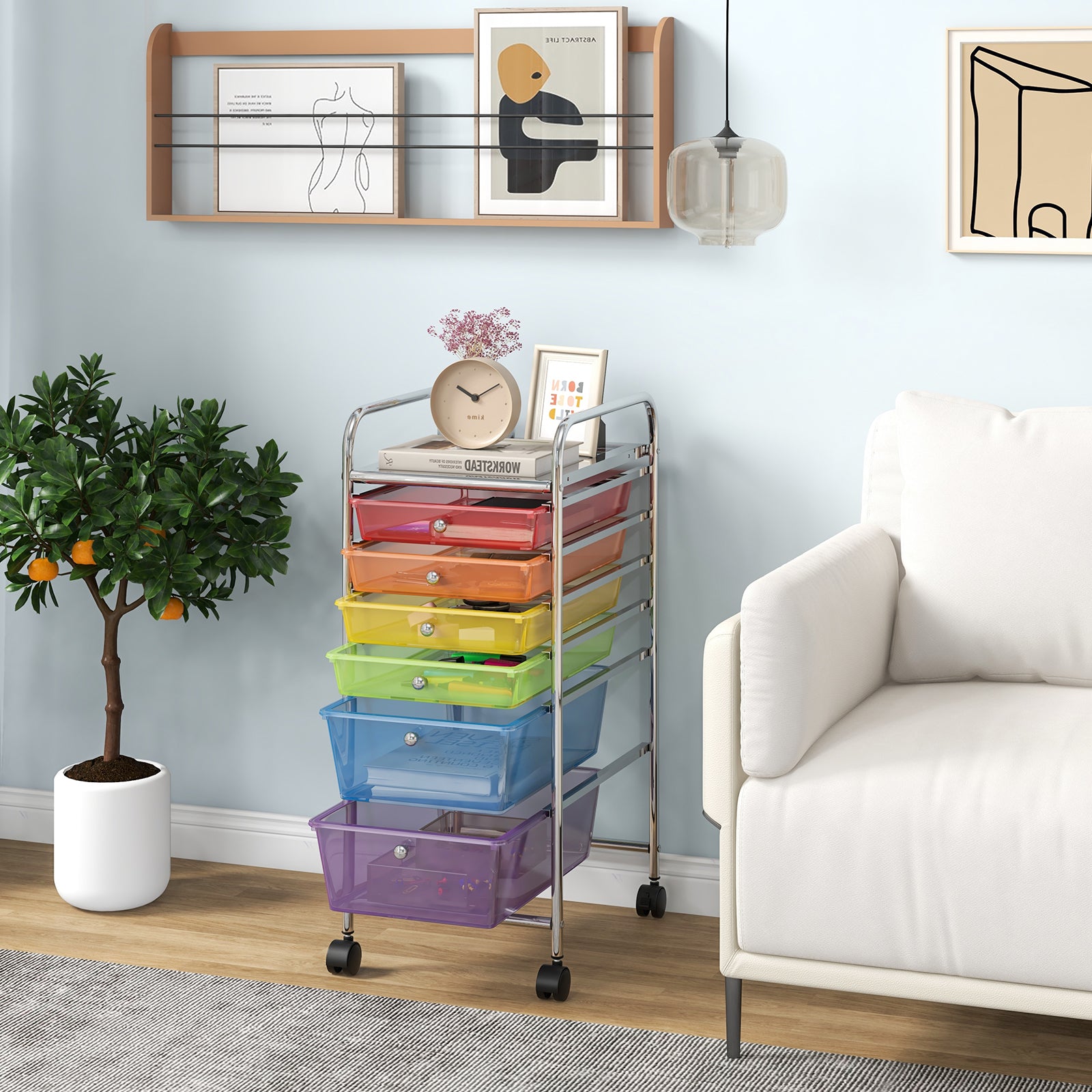 6 Drawers Rolling Storage Cart Organizer-Transparent MulticolorÂ 