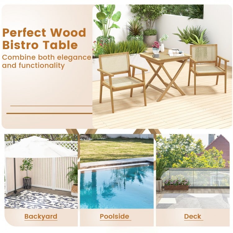 27.5 Inch Patio Bistro Table with Slatted Tabletop and Sturdy Wood Frame