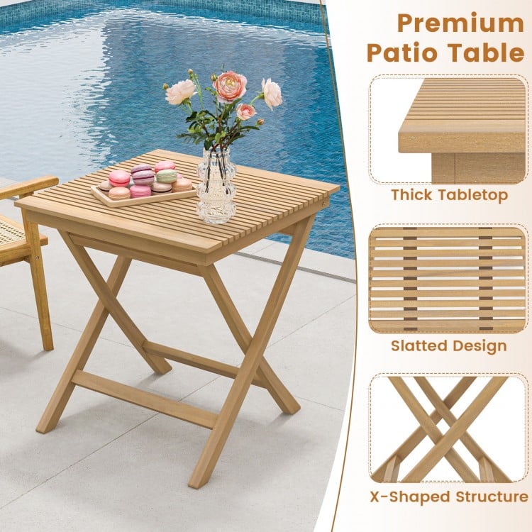 27.5 Inch Patio Bistro Table with Slatted Tabletop and Sturdy Wood Frame