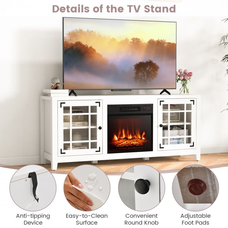 58 Inch Fireplace TV Stand with Adjustable Shelves for TVs up to 65 Inch-White