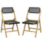 Set of 2 Folding Chairs Indonesia Teak Wood Dining Chairs with Woven Rope Seat and Back