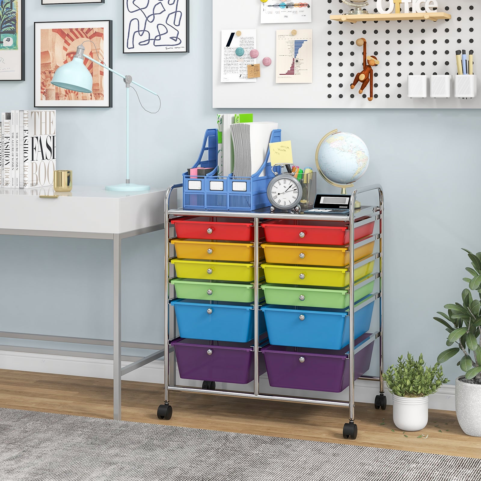 12 Storage Drawer Organizer Bins Rolling Cart-MulticolorÂ 