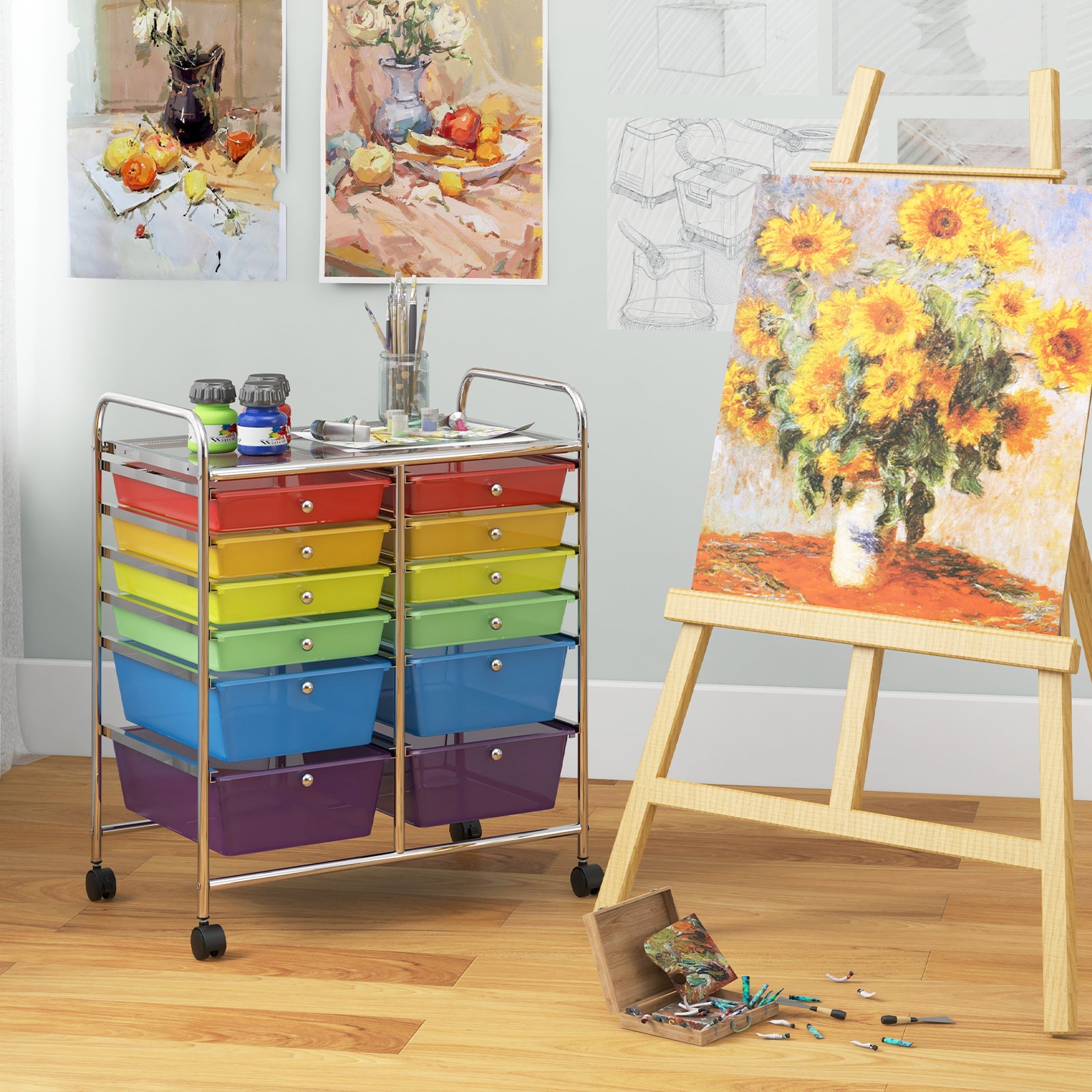12 Storage Drawer Organizer Bins Rolling Cart-MulticolorÂ 