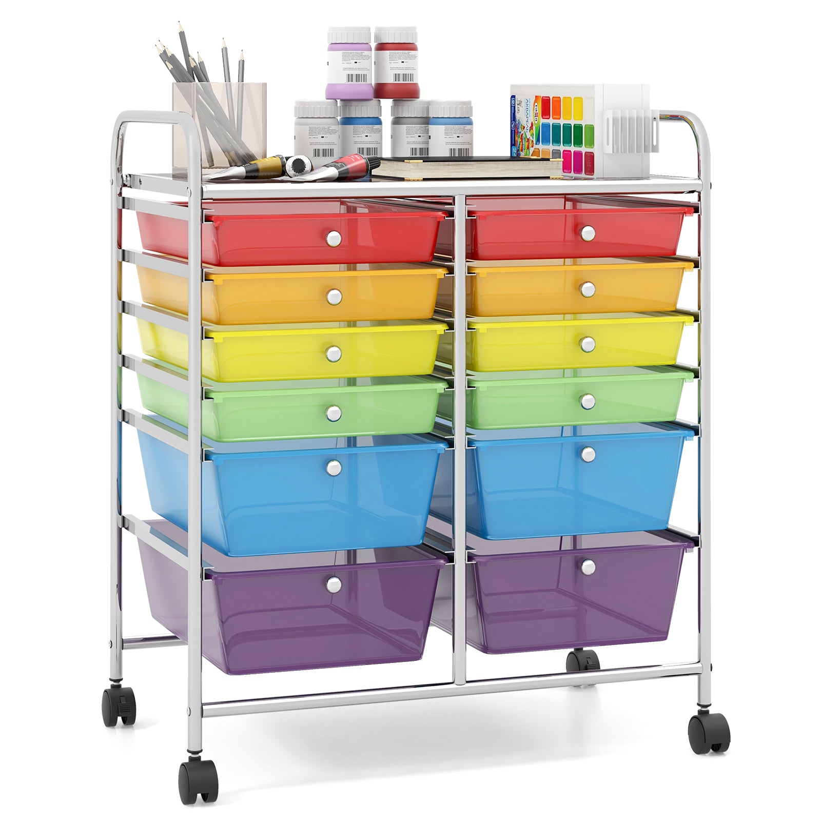 12 Storage Drawer Organizer Bins Rolling Cart-MulticolorÂ 