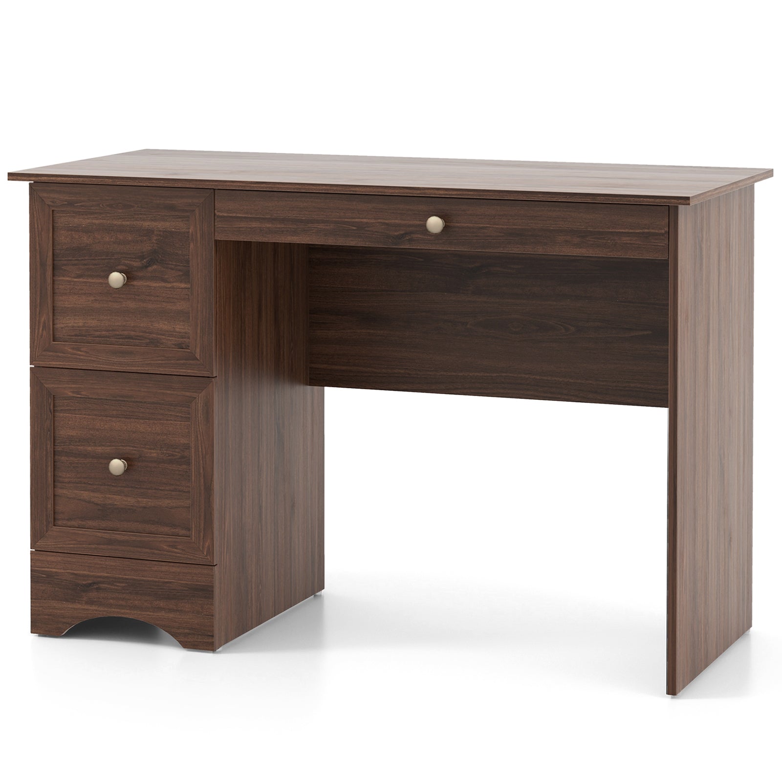 Wooden Vintage Computer Desk with 3 Drawers for Home and Office-Walnut 