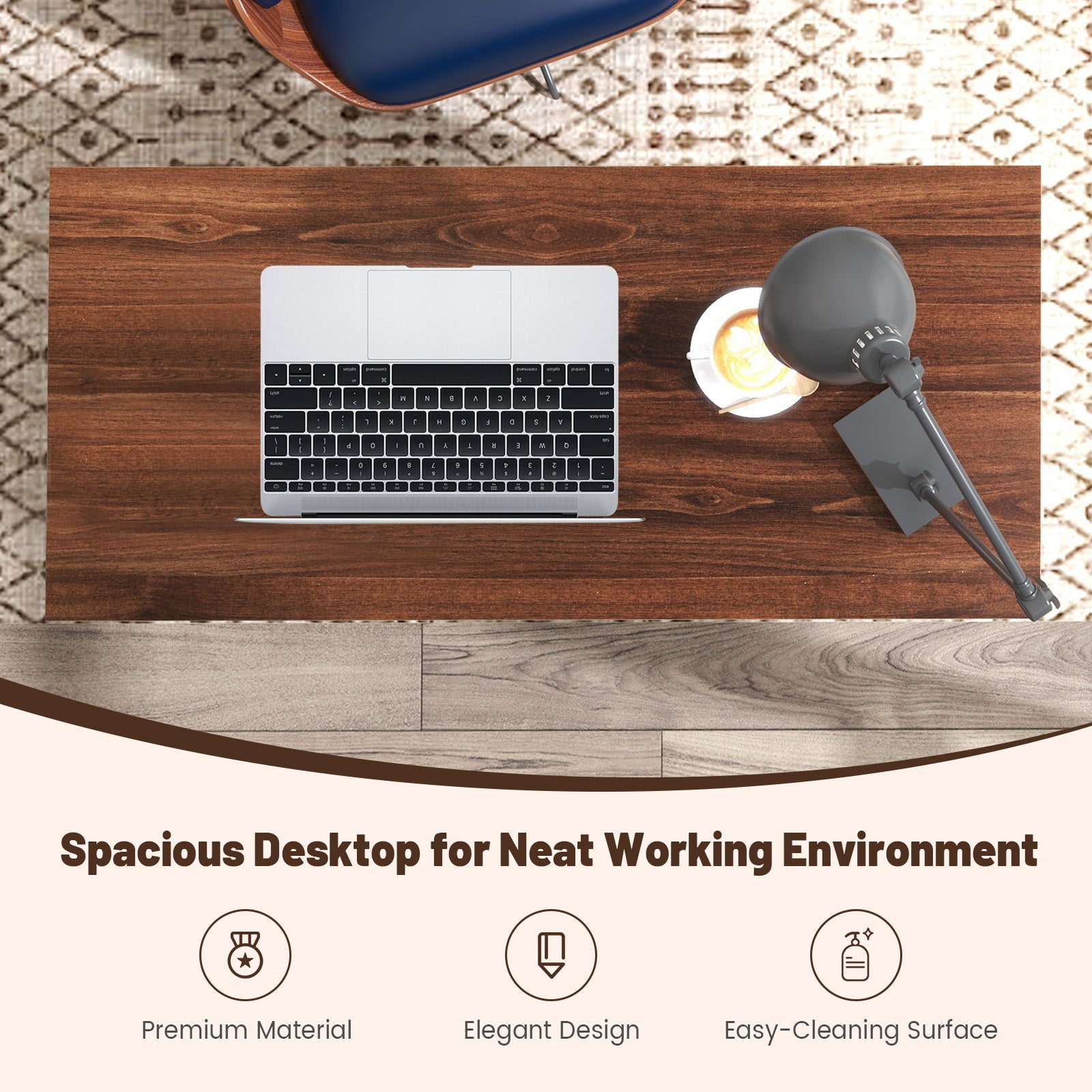 Wooden Vintage Computer Desk with 3 Drawers for Home and Office-Walnut 