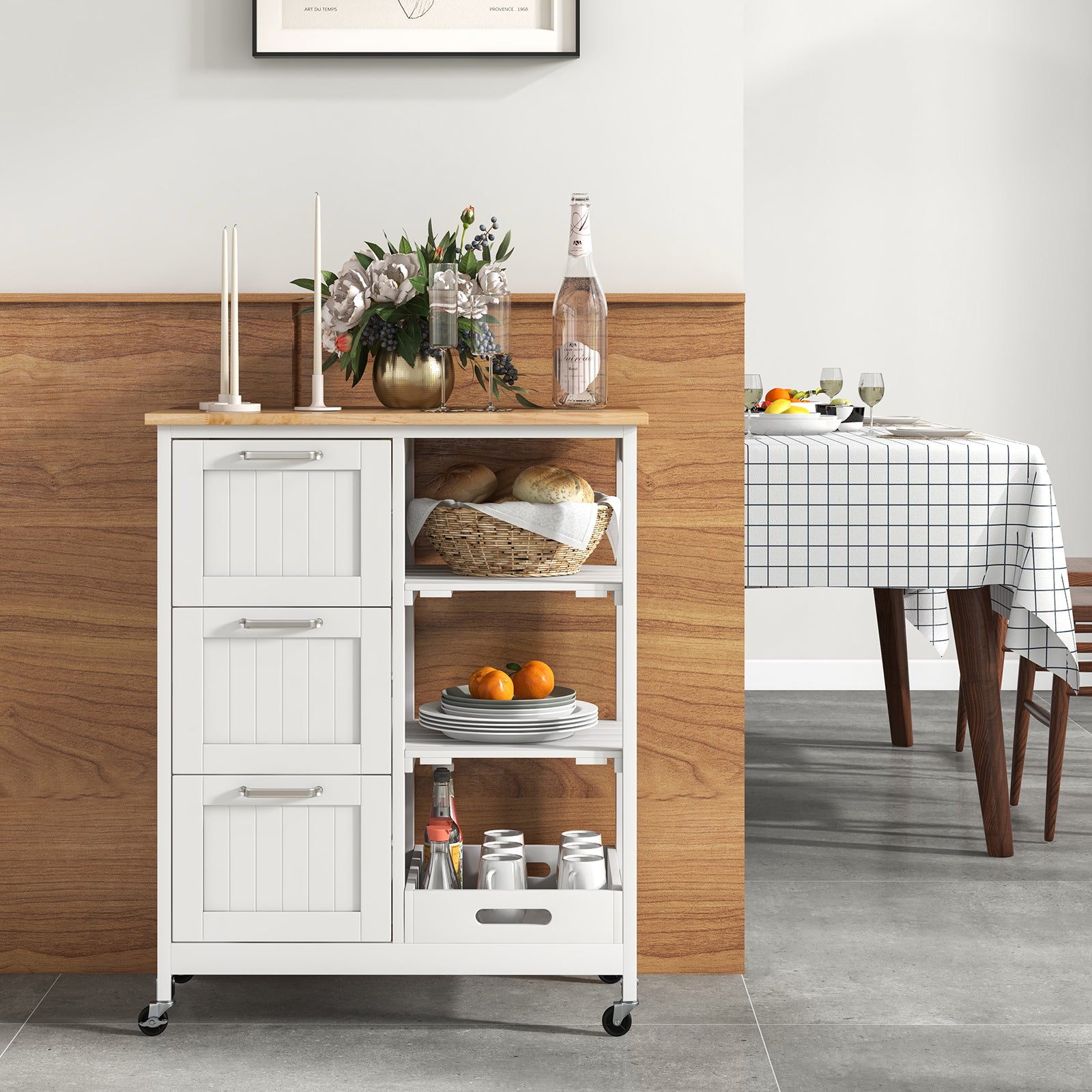 Rolling Kitchen Island Utility Storage Cart-White