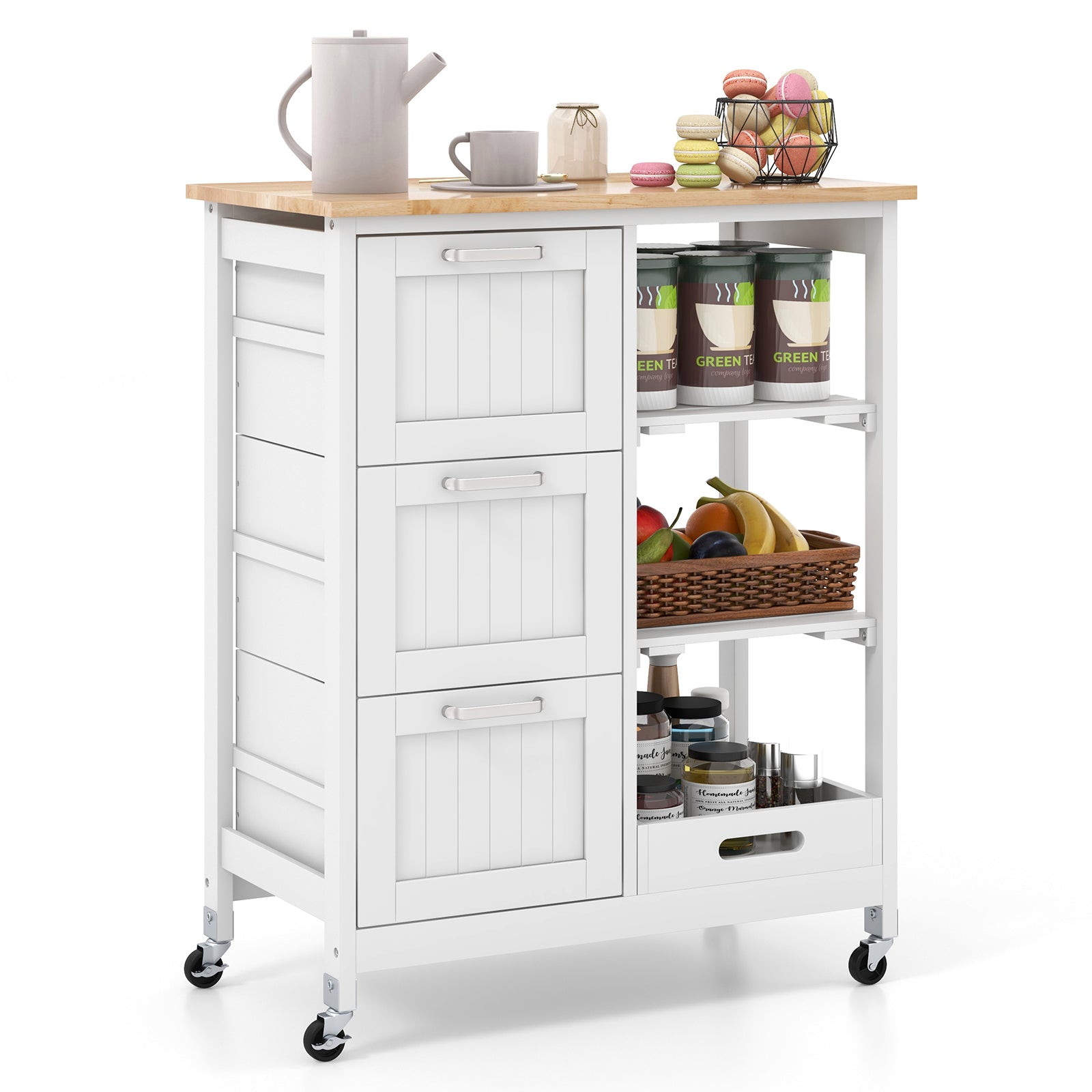 Rolling Kitchen Island Utility Storage Cart-White