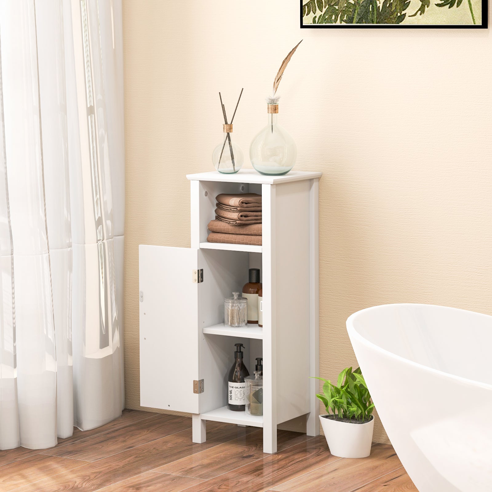 1-Door Freestanding Bathroom Cabinet with Open Shelf