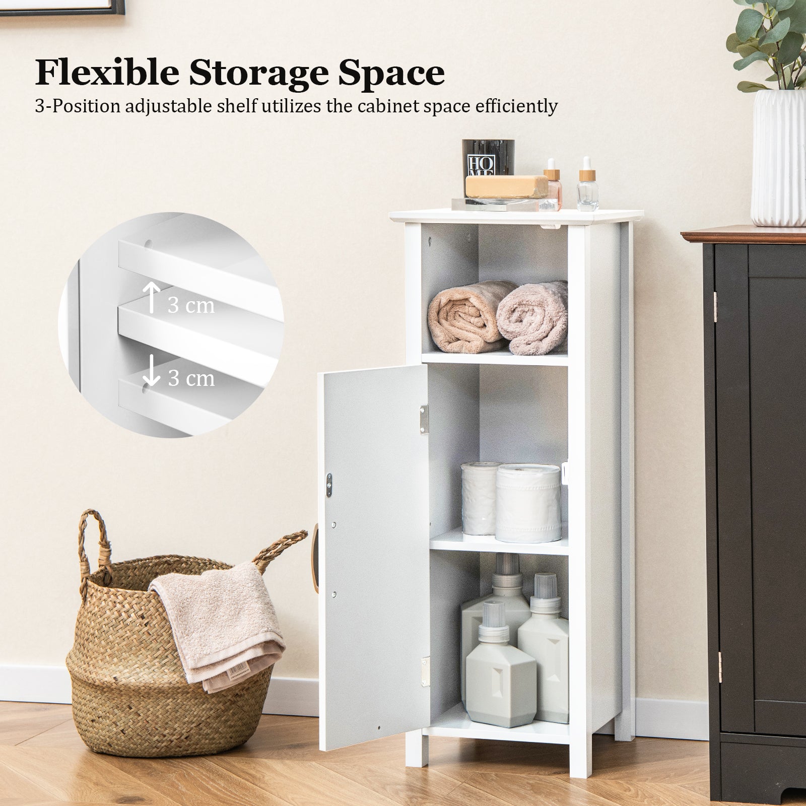 1-Door Freestanding Bathroom Cabinet with Open Shelf