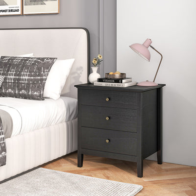 Nightstand Beside End Side Table Organizer with 3 Drawers-BlackÂ 