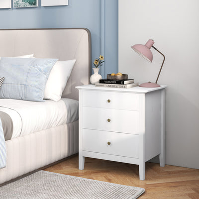 Nightstand Beside End Side Table Organizer with 3 Drawers-WhiteÂ 