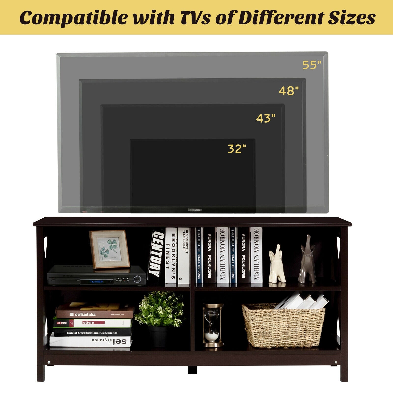 Wooden TV Stand Entertainment Media Center-Brown