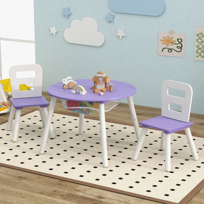 Wood Activity Kids Table and Chair Set with Center Mesh Storage-PurpleÂ 