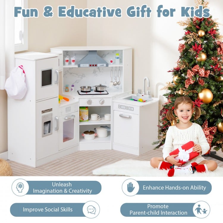 Kids Corner Pretend Kitchen Playset with Separated Washing Basin-White