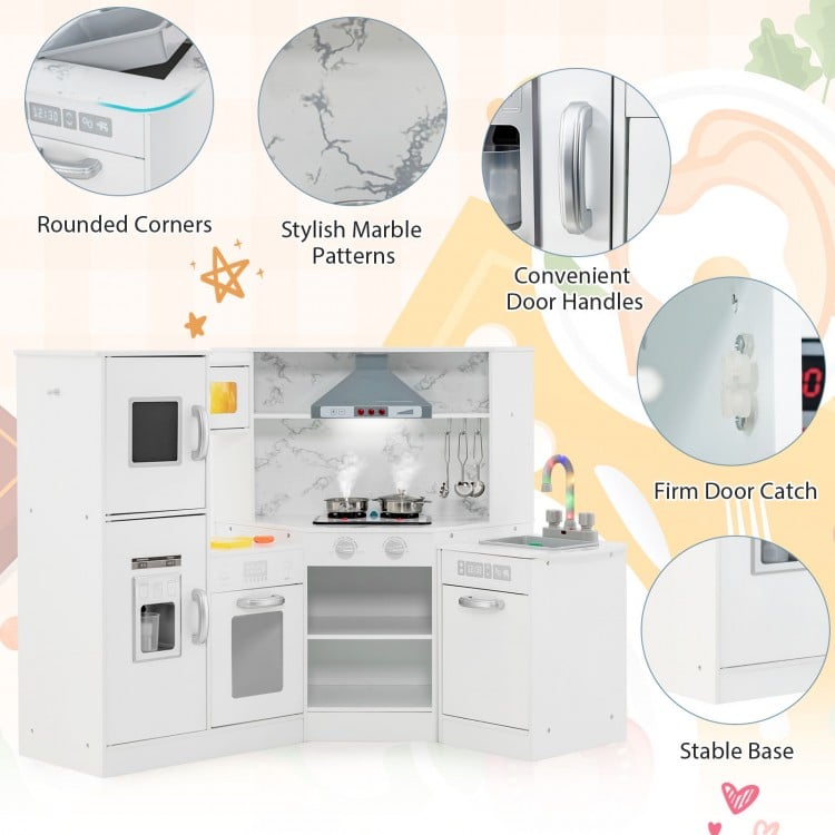 Kids Corner Pretend Kitchen Playset with Separated Washing Basin-White