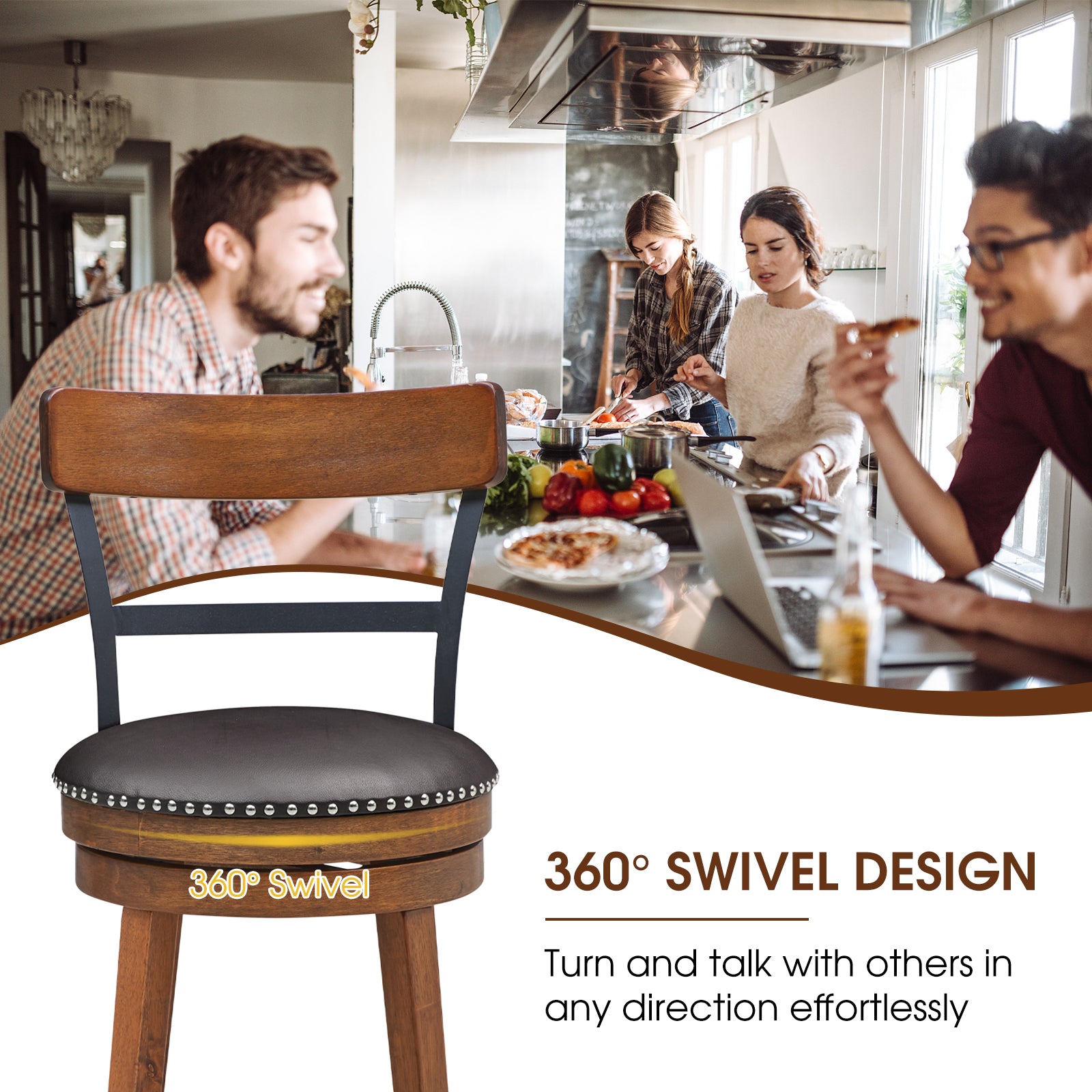 Set of 2 25.5 Inch Swivel Counter Height Bar Stool 