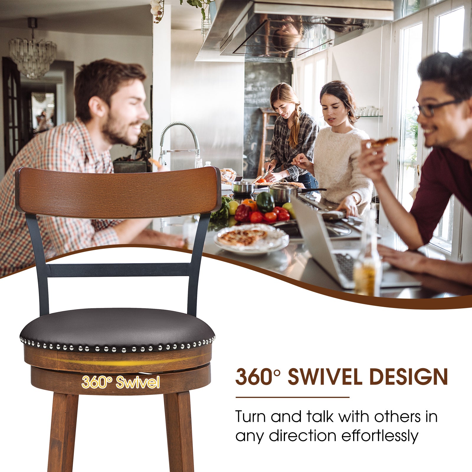 Set of 2 30.5 Inch Swivel Pub Height Bar Stool 