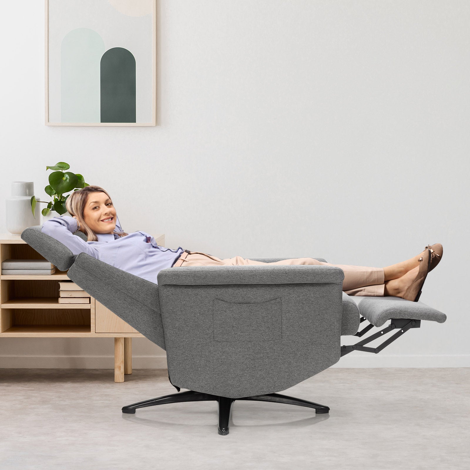 Swivel Massage Recliner Single Sofa with Adjustable Headrest-Gray 