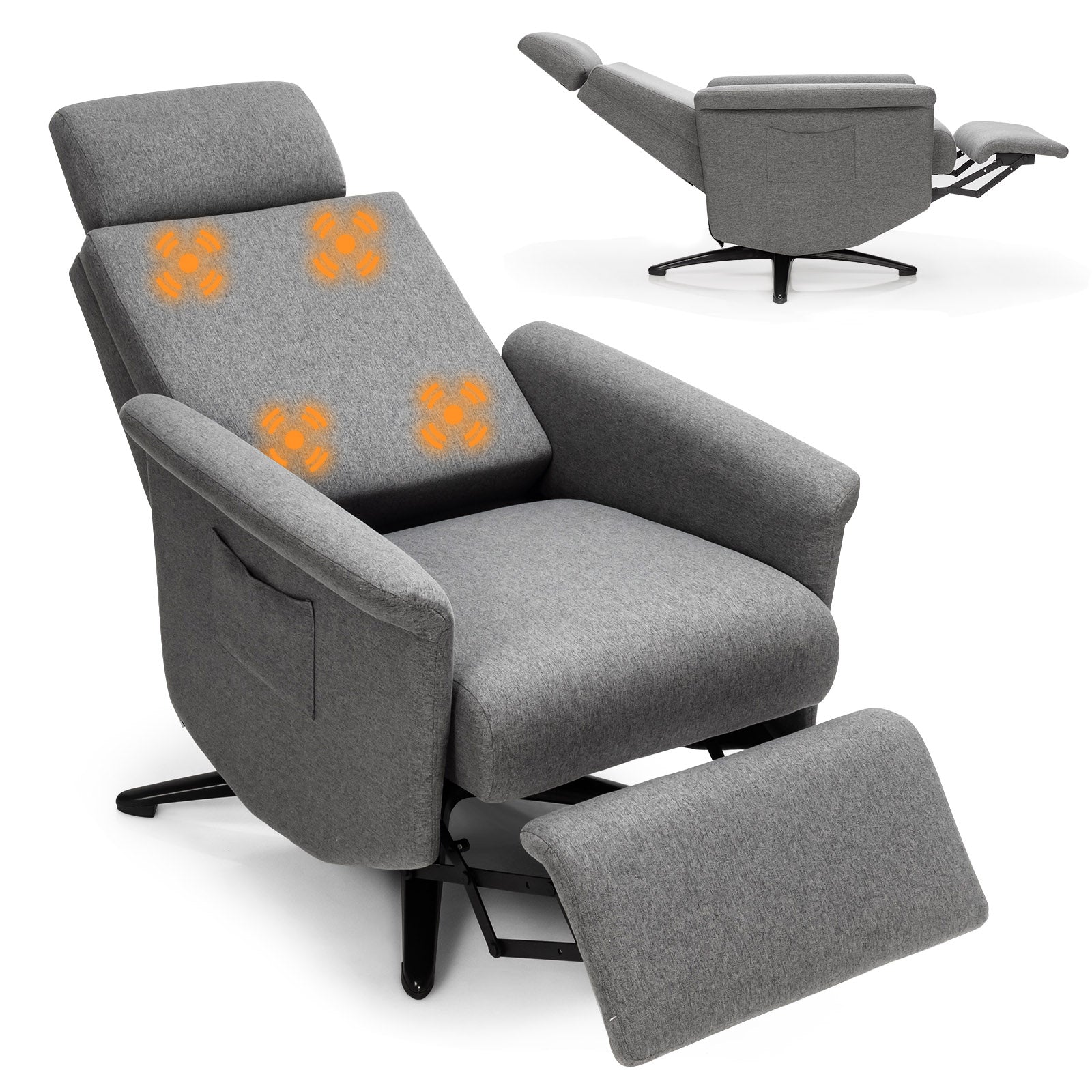 Swivel Massage Recliner Single Sofa with Adjustable Headrest-Gray 