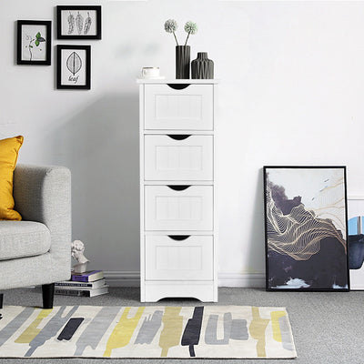 Floor Wooden Free Standing Storage Side Organizer for Bathroom-White 