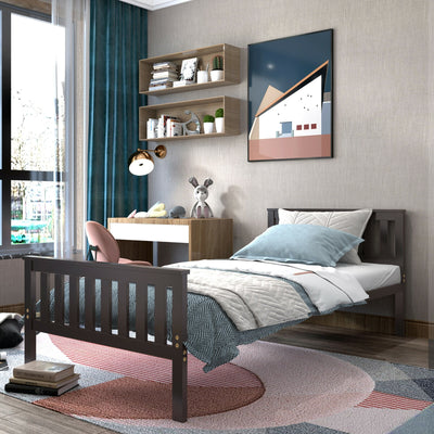 Twin Size Wood Platform Bed with HeadboardÂ 