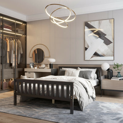 Full Size Wood Platform Bed with HeadboardÂ 
