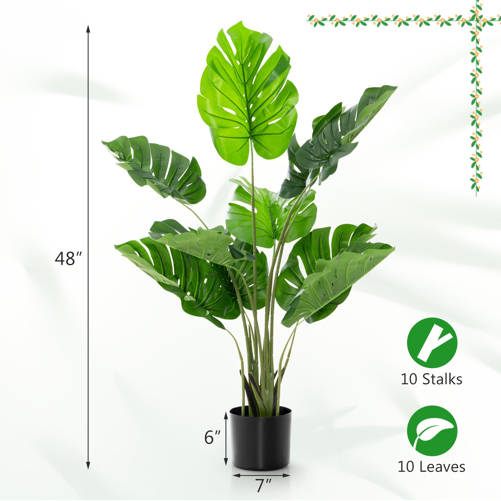 2 Pack Artificial Monstera Deliciosa Tree with 10 Leaves of Different Sizes 