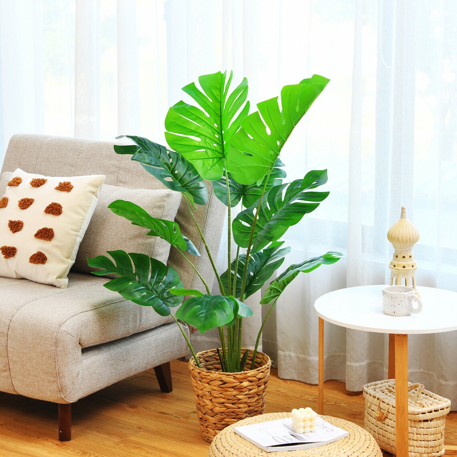 4 Feet Artificial Monstera Deliciosa Tree with 10 Leaves of Different Sizes 