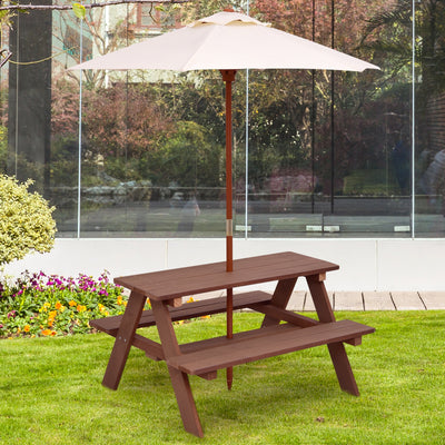 Outdoor 4-Seat Kid's Picnic Table Bench with UmbrellaÂ 