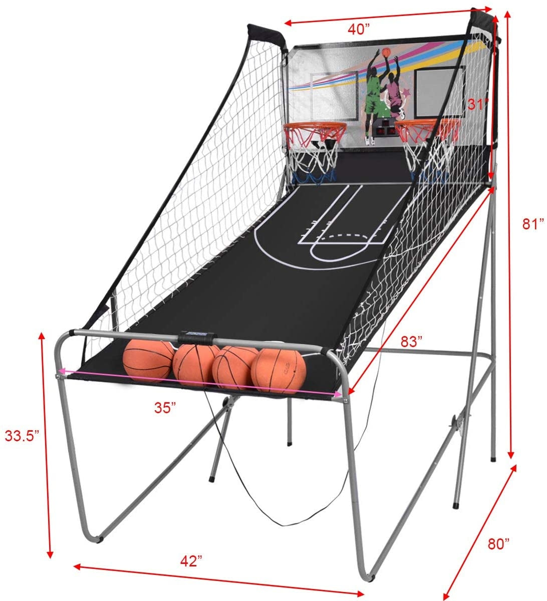 Indoor Double Electronic Basketball Game with 4 Balls-GreyÂ 