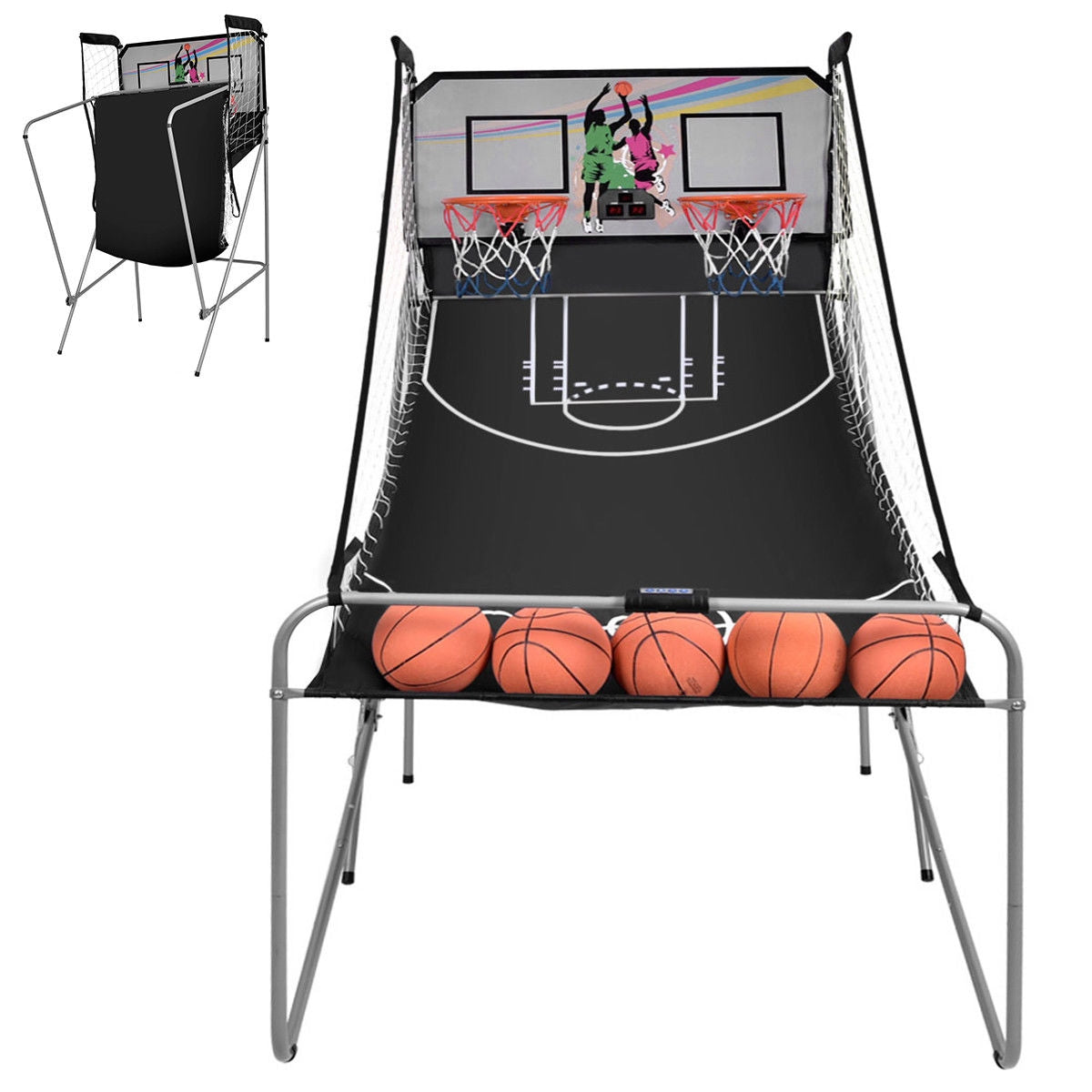 Indoor Double Electronic Basketball Game with 4 Balls-GreyÂ 