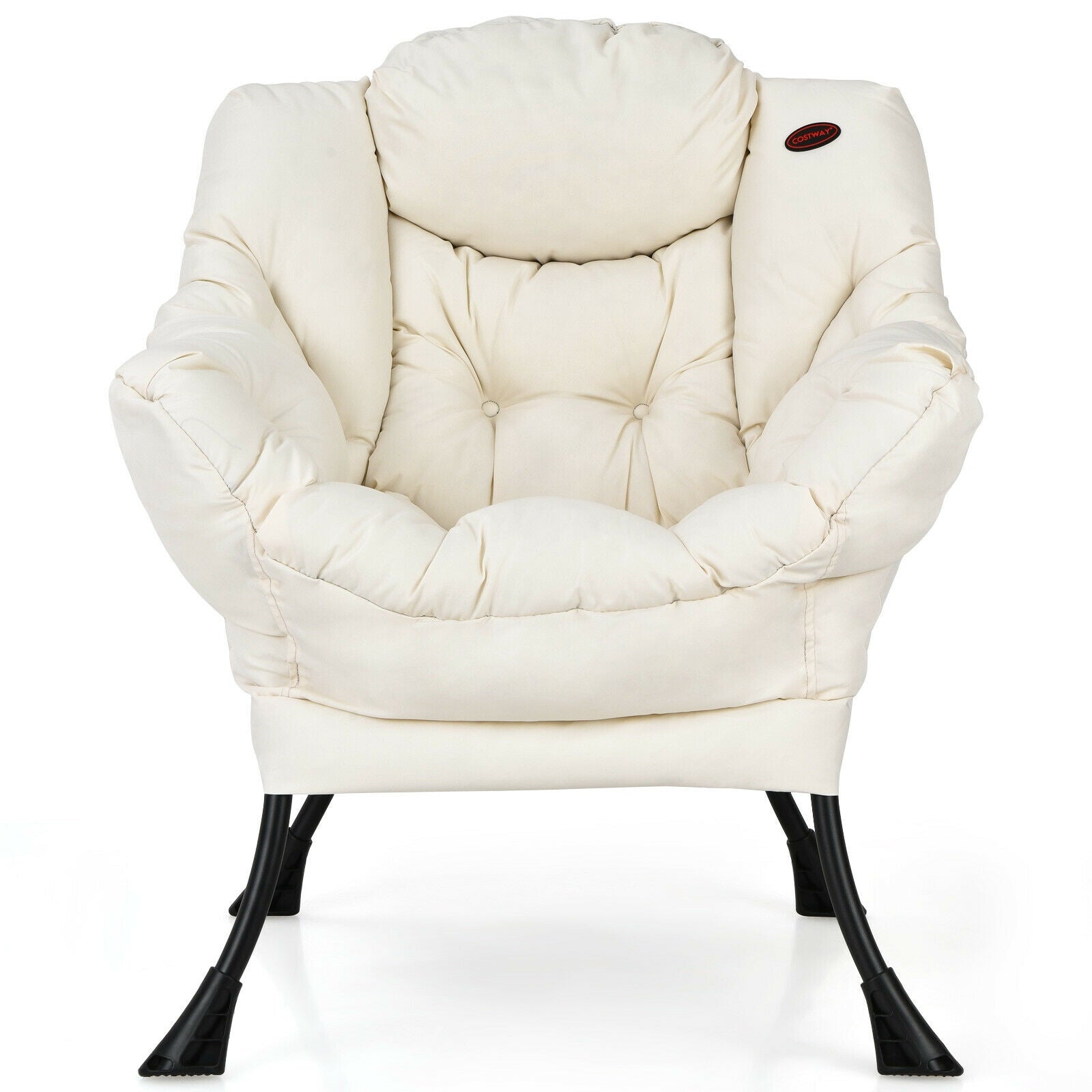 Modern Polyester Fabric Lazy Chair with Steel Frame and Side Pocket-Beige