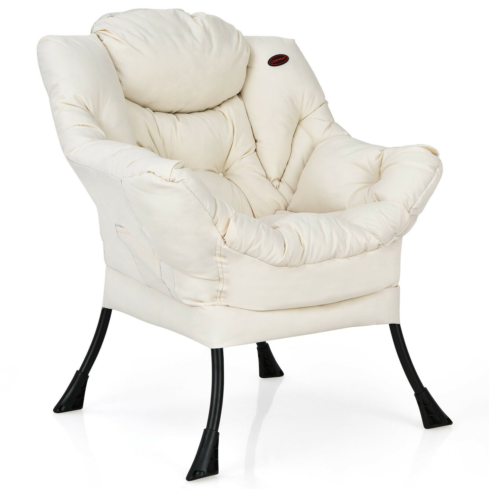 Modern Polyester Fabric Lazy Chair with Steel Frame and Side Pocket-Beige