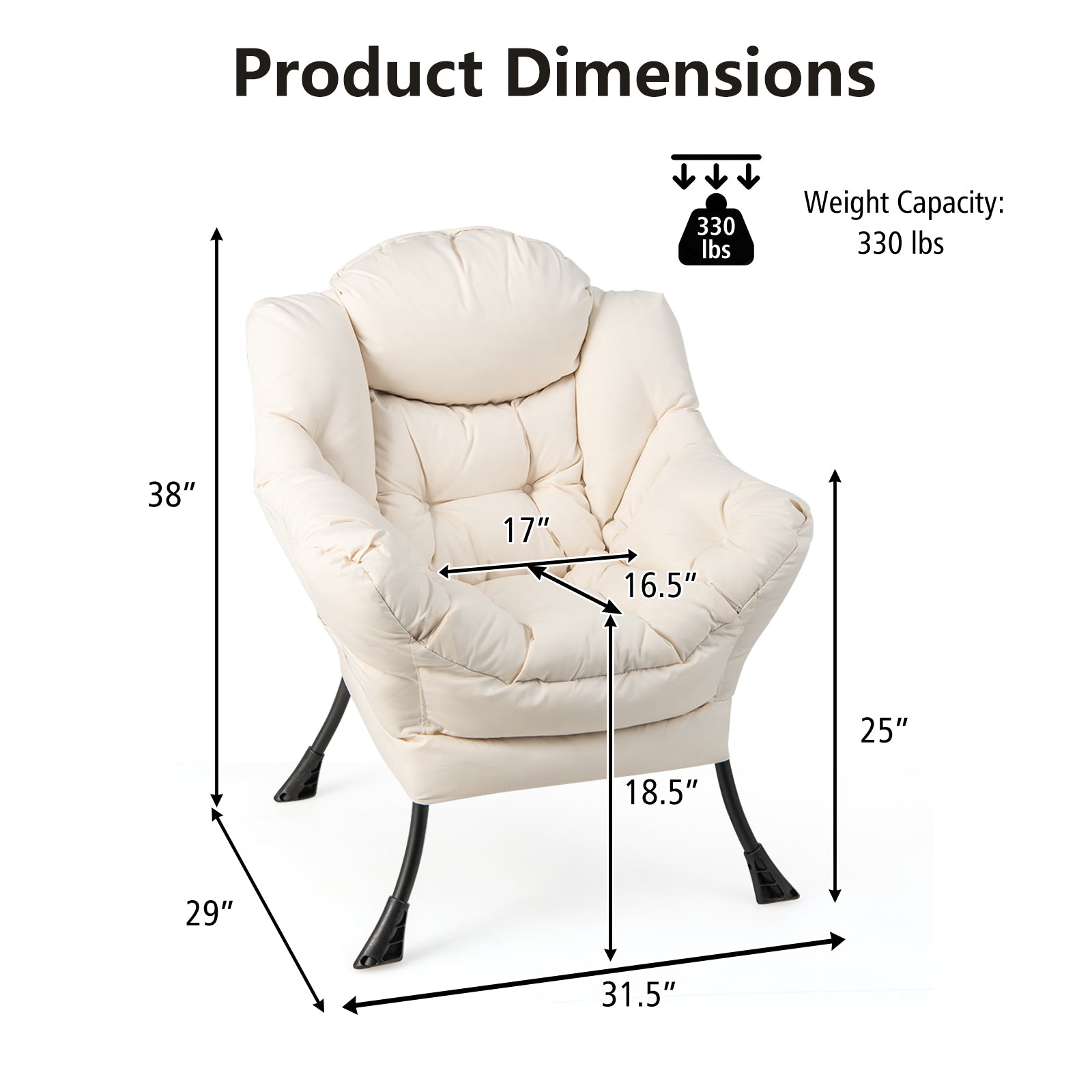 Modern Polyester Fabric Lazy Chair with Steel Frame and Side Pocket-Beige