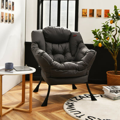 Modern Polyester Fabric Lazy Chair with Steel Frame and Side Pocket-GrayÂ 