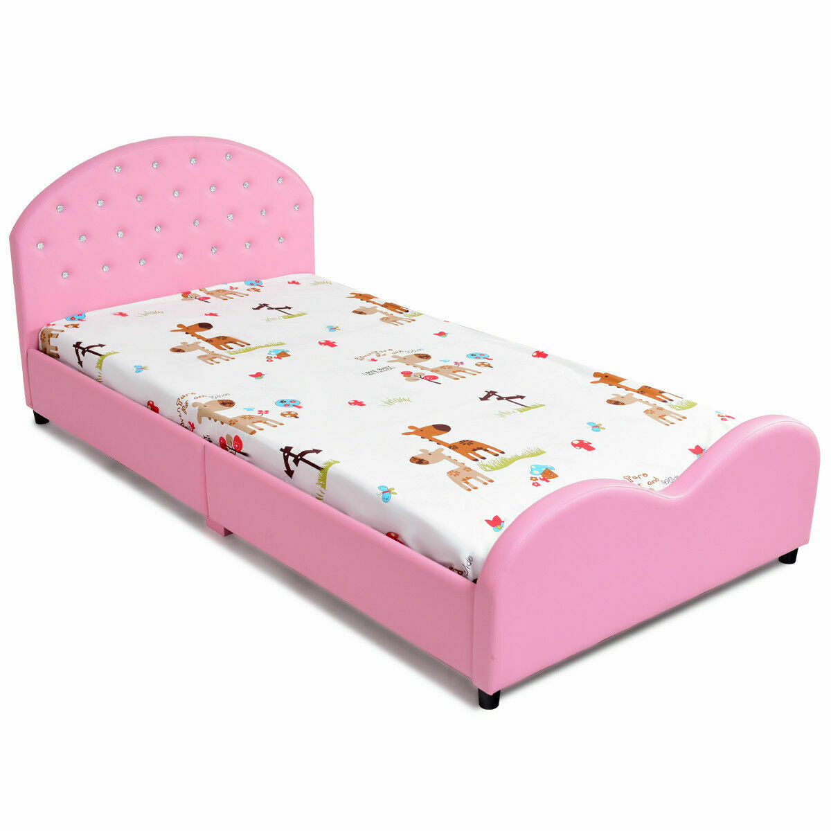 Twin Size Upholstered Platform Toddler Bed with Wood Slat Support