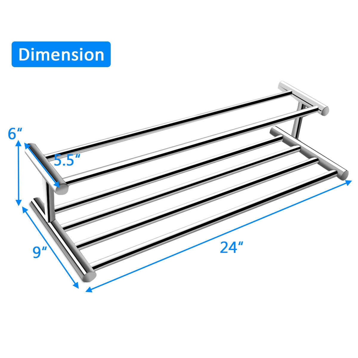 24 Inch Wall Mounted Stainless Steel Towel Storage Rack with 2 Storage TierÂ 