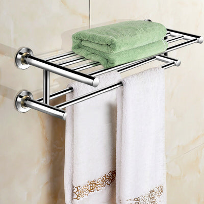 24 Inch Wall Mounted Stainless Steel Towel Storage Rack with 2 Storage TierÂ 