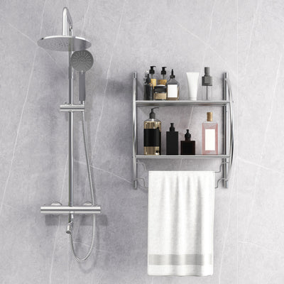 Wall Mounted 2-Tier Bathroom Towel Rack with 2 Towel Bars-SilverÂ 