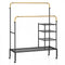Rolling Double Rods Garment Rack with Height Adjustable Hanging Bars-Golden