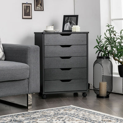 5 Drawer Mobile Lateral Filing Storage Home Office Floor Cabinet with Wheels-BlackÂ 